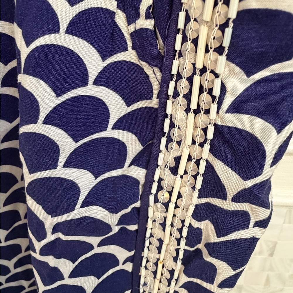 LP large petite Anthropologie beaded jogger pants lightweight blue white scallop - Picture 7 of 12